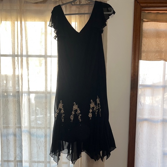 Flutter Sleeves Long Gown with Slit Black Plus Size